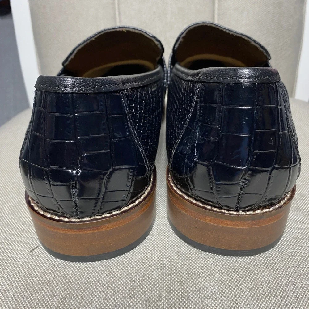 Stacy Adams Mens Black Exotic Print Tassel Loafers Memory Foam Size 9M